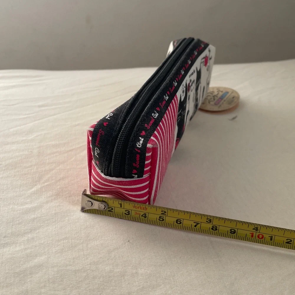 Daiso Black and Pink Cat Design Pen Case